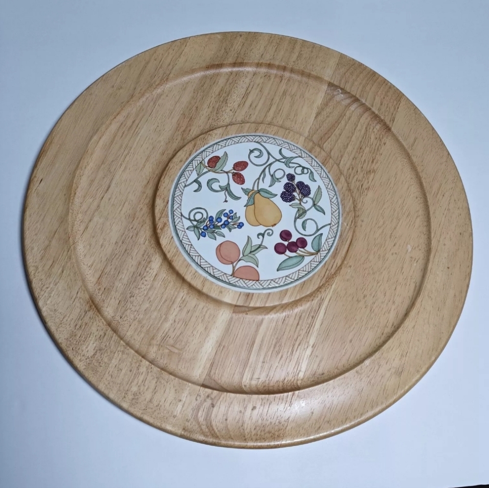 Vtg Dansk Of Denmark Large Blond 15.5 Teakwood Cheese Board With Ceramic Center